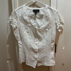 Gorgeous Gretty Zueger White Lace Blouse. M Cotton EX guc